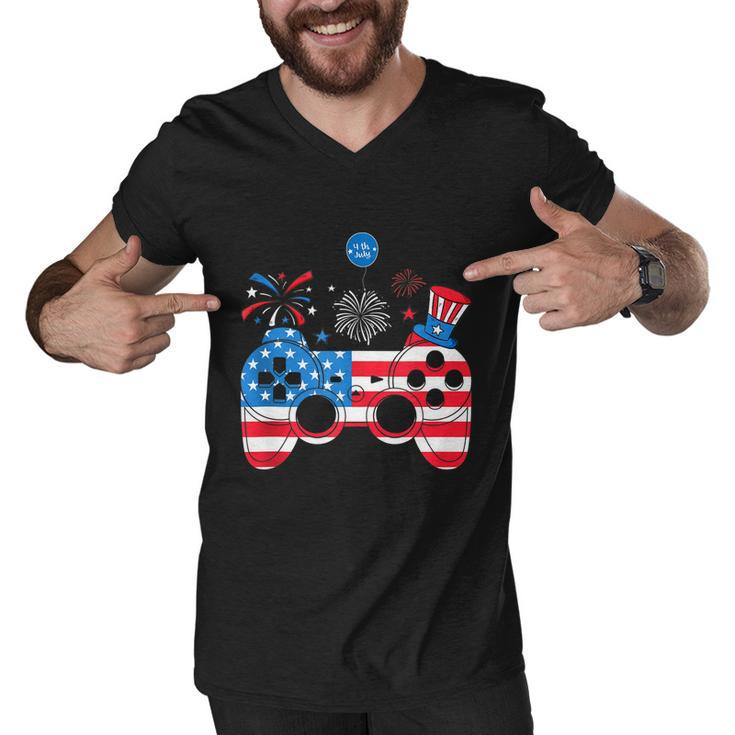 Gamer Video Gaming 4Th Of July Funny Men Boys American Flag Men V-Neck Tshirt