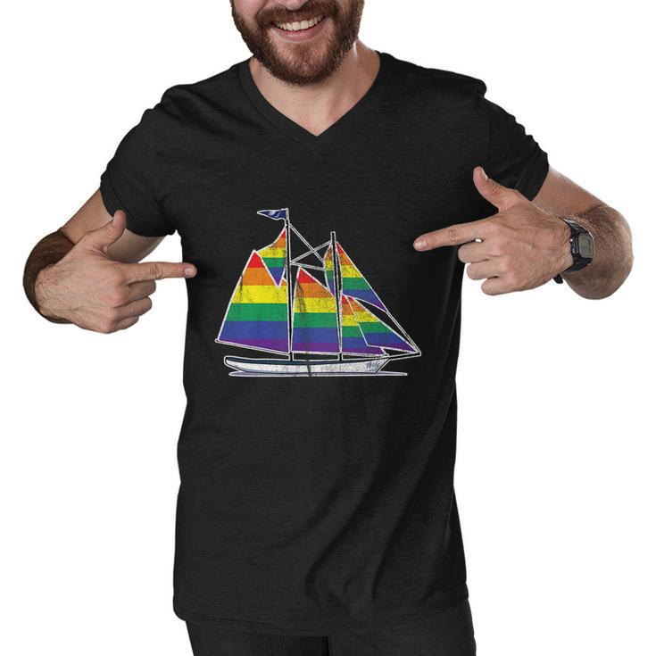 Gay Pride Sailboat Lgbt Lgbtq Rainbow Flag Men V-Neck Tshirt
