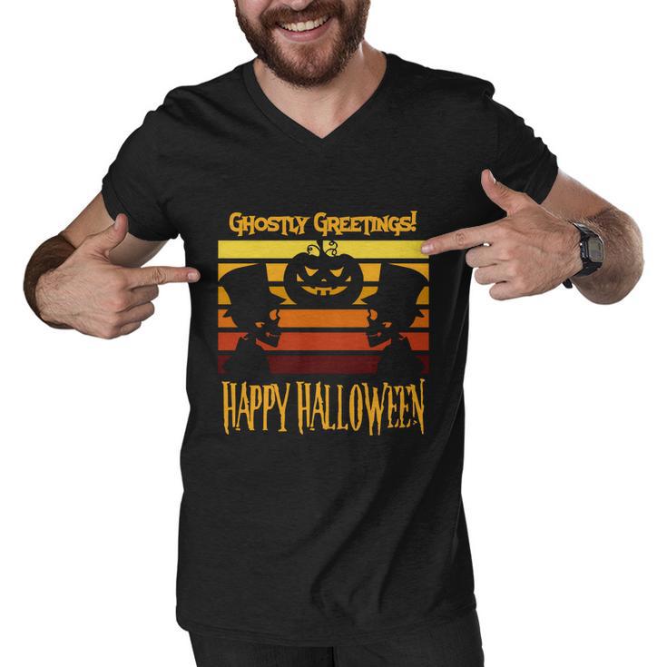 Ghostly Greetings Happy Halloween Funny Halloween Quote Men V-Neck Tshirt