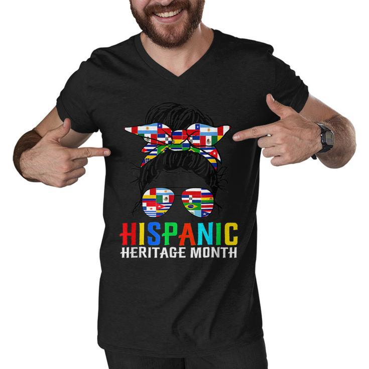 Gifts National Hispanic Heritage Month Latin Flags Messy Bun  V2 Men V-Neck Tshirt