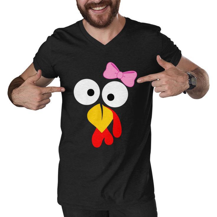 Girl Turkey Face Pink Bow Thanksgiving Day Tshirt Men V-Neck Tshirt