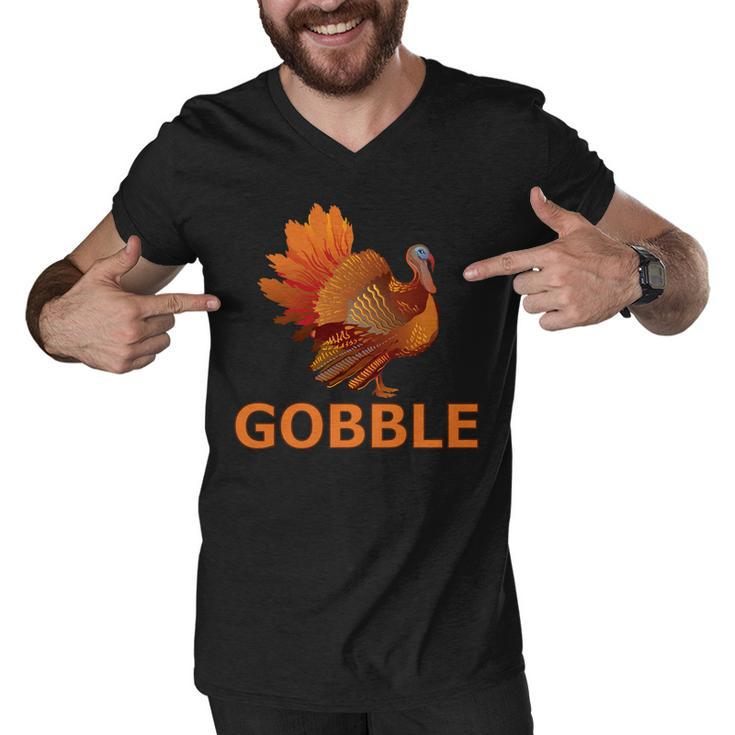 Gobble Turkey Thanksgiving Tshirt Men V-Neck Tshirt