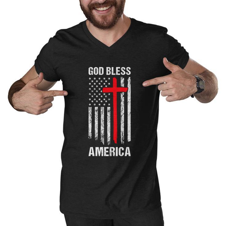 God Bless America Fourth Of July Christian Patriot Usa Flag Funny Gift Men V-Neck Tshirt