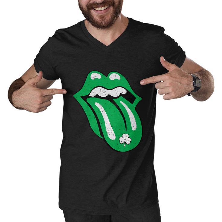 Green Lips Tongue Irish Shamrock St Patricks Day Gift Men V-Neck Tshirt