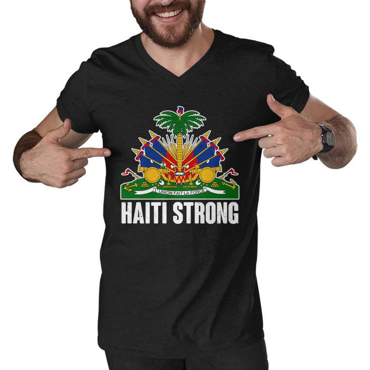 Haiti Strong Flag Symbol Logo Men V-Neck Tshirt