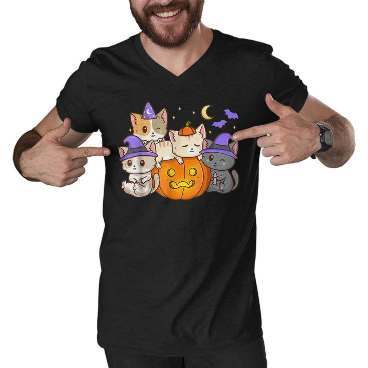 Halloween Cats Anime Cat Kawaii Neko Pumpkin Cat Lover Witch  V4 Men V-Neck Tshirt