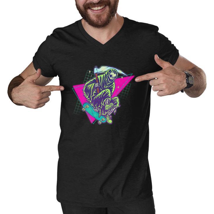 Halloween Retro 80S Skateboarding Grim Reaper Men V-Neck Tshirt