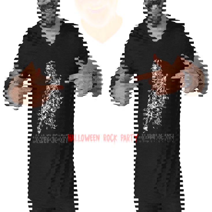 Halloween Rock Party Dancing Guitar Skeleton Playing Rock  Men V-Neck Tshirt