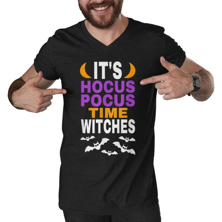 Halloween T  Its Hocus Pocus Time Witches Bats Flying Men V-Neck Tshirt
