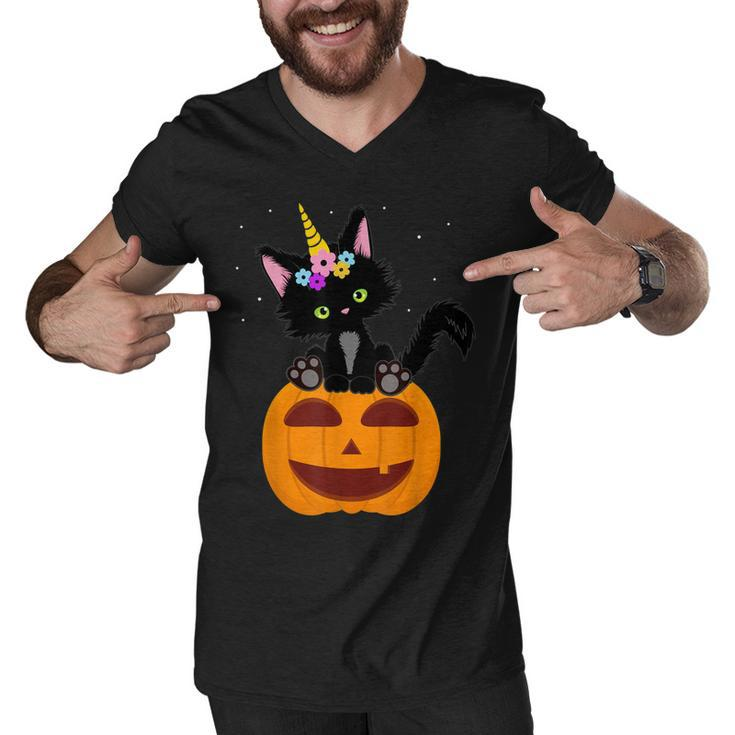 Halloween Unicorn Cat Black Pumpkin Scary Costume Girls Kids  Men V-Neck Tshirt