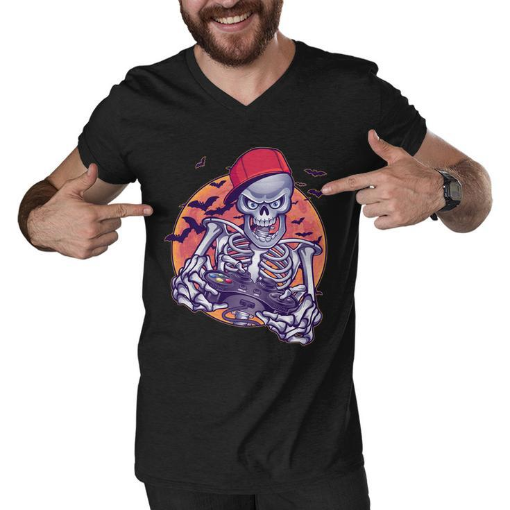 Halloween Video Gamer Skeleton Tshirt Men V-Neck Tshirt