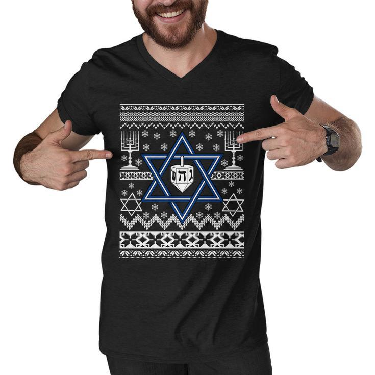 Hanukkah Ugly Christmas Sweater Men V-Neck Tshirt