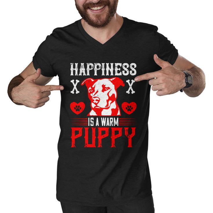 Happiness Is A Warm Puppy Cute Dog Pitbull Dad Men V-Neck Tshirt