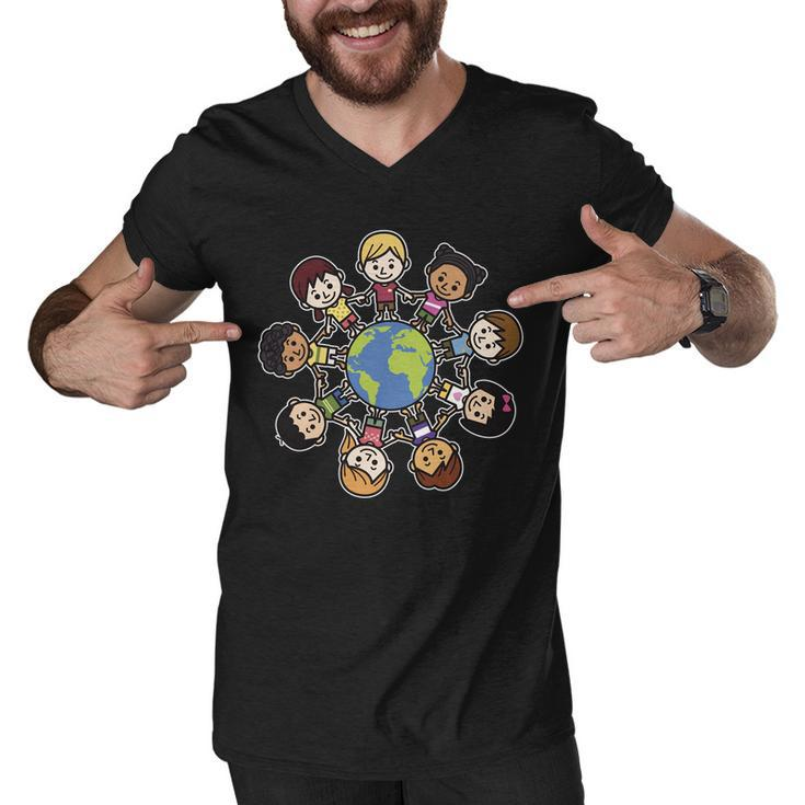 Happy Earth Day Children Around The World Men V-Neck Tshirt