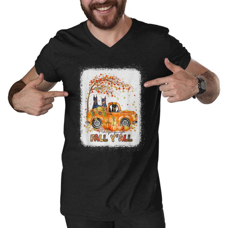 Happy Fall Yall Doberman Riding Truck Pumpkin Autumn Fall  Men V-Neck Tshirt