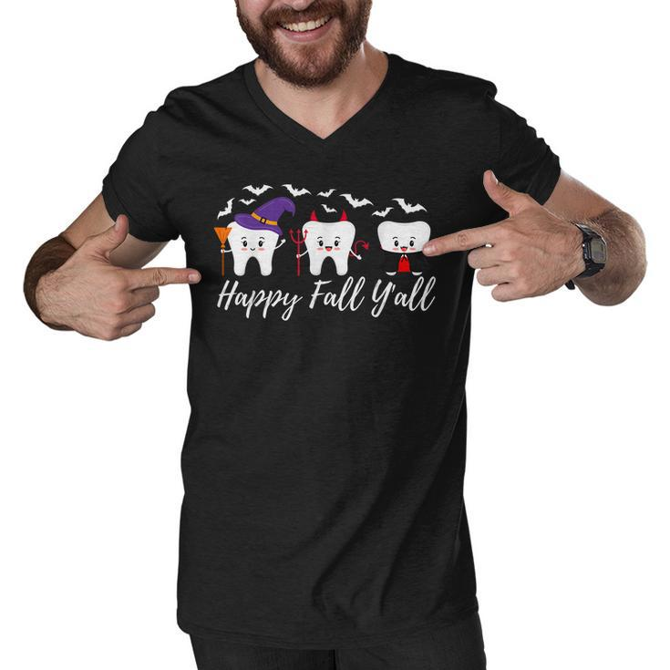 Happy Fall Yall Teeth In Halloween Costumes Dental Men V-Neck Tshirt