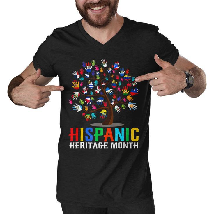 Happy Hand Flag Tree Root Latino National Hispanic Heritage  Men V-Neck Tshirt