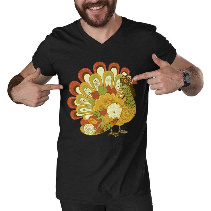 Happy Thanksgiving Floral Turkey Tshirt Men V-Neck Tshirt