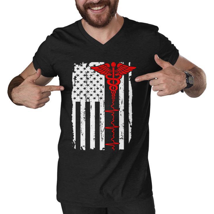 Healthcare Front Line Us Flag Men V-Neck Tshirt