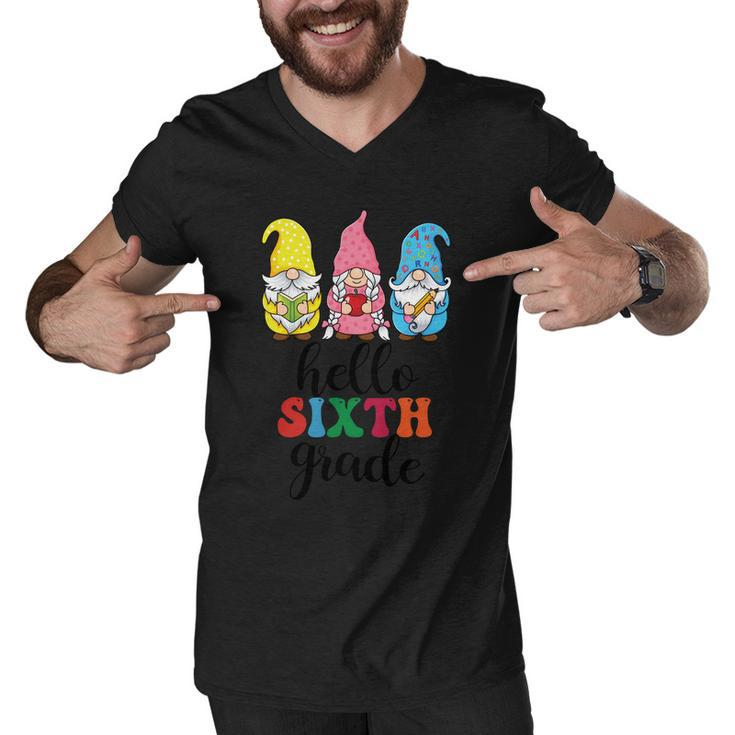 Hello Six Grade School Gnome Teacher Students Graphic Plus Size Shirt Men V-Neck Tshirt