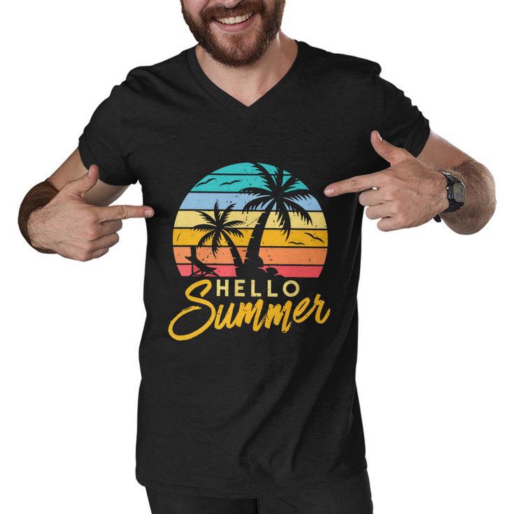 Hello Summer Retro Beach Vacation Men V-Neck Tshirt