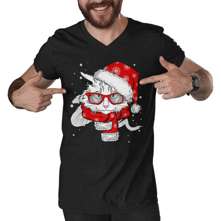 Hipster Christmas Cat Men V-Neck Tshirt