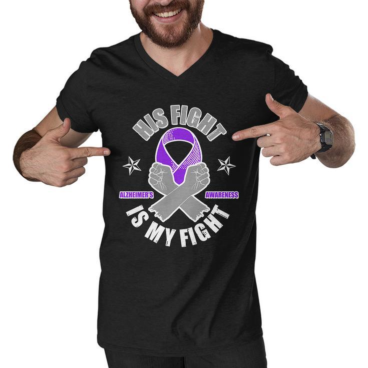 His Fight Is My Fight Alzheimers Awareness Men V-Neck Tshirt