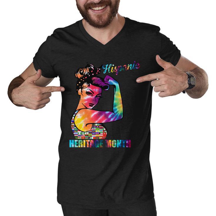 Hispanic Heritage Month Messy Bun Colorful Men V-Neck Tshirt