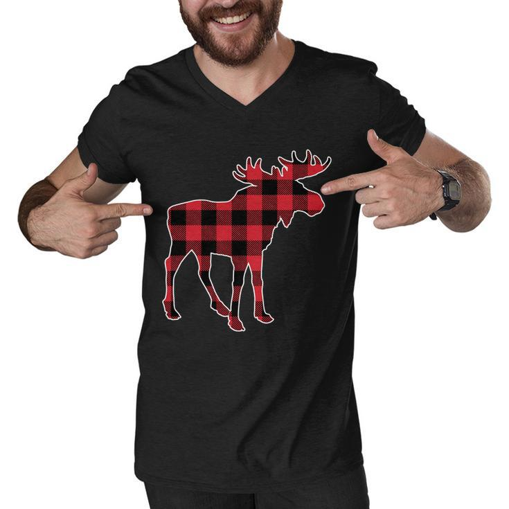 Holiday Plaid Moose Men V-Neck Tshirt
