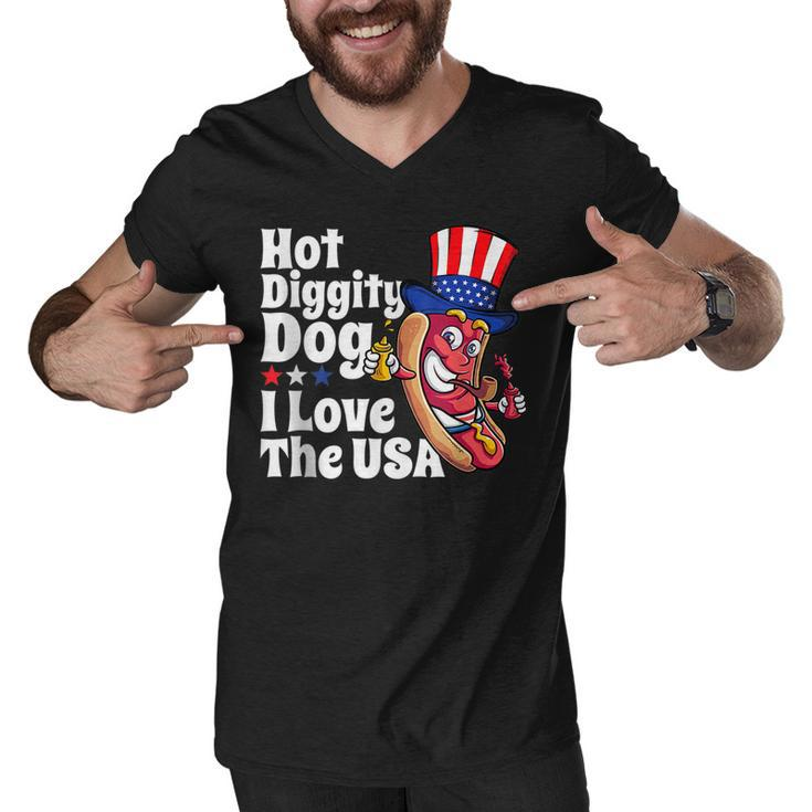 Hot Diggity Dog I Love The Usa Funny 4Th Of July Party  Men V-Neck Tshirt