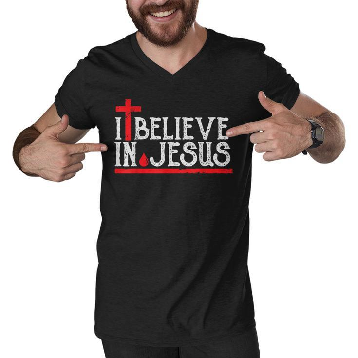 I Believe In Jesus - Christian Faith Cross Blood  Men V-Neck Tshirt