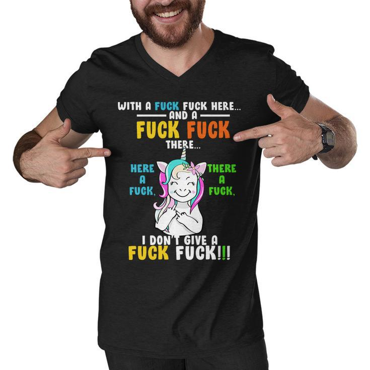 I Dont Give A Fuck Fuck Offensive Funny Unicorn Men V-Neck Tshirt