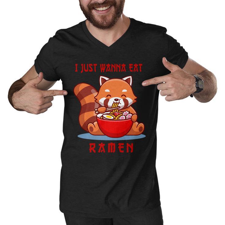 I Just Wanna Eat Ramen Cute Red Panda Men V-Neck Tshirt