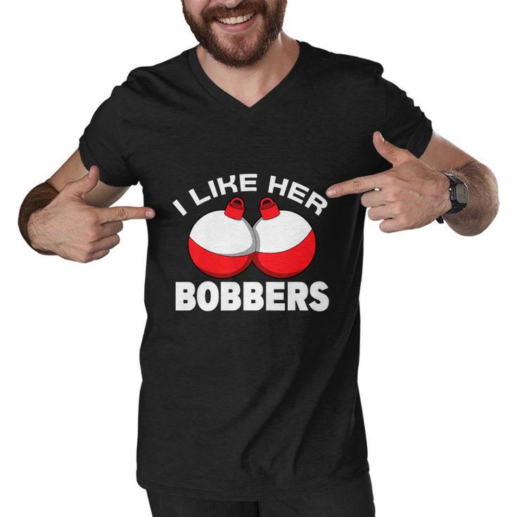 I Like Her Bobbers Fishing Funny Fisherman Humor Men V-Neck Tshirt