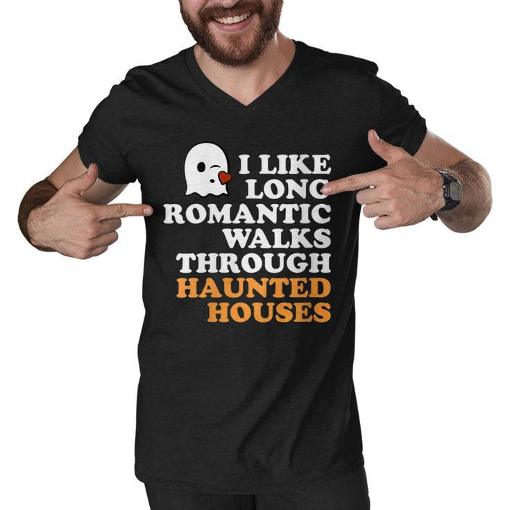 I Like Long Romantic Walks Through Haunted Houses Halloween Men V-Neck Tshirt