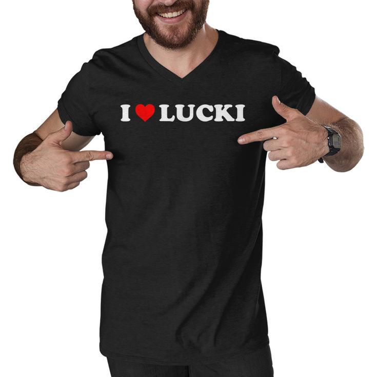 I Love Lucki  Heart Lucki  Men V-Neck Tshirt