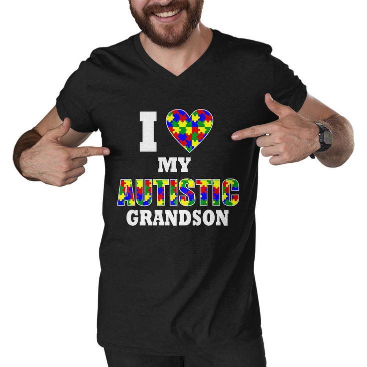 I Love My Autistic Grandson Autism Tshirt Men V-Neck Tshirt
