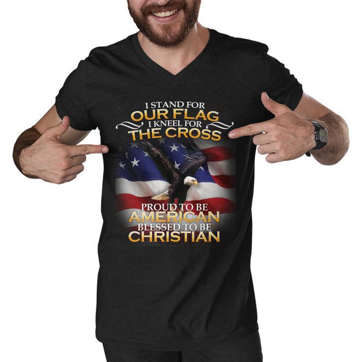 I Stand For Our Flag Kneel For The Cross Proud American Christian Men V-Neck Tshirt