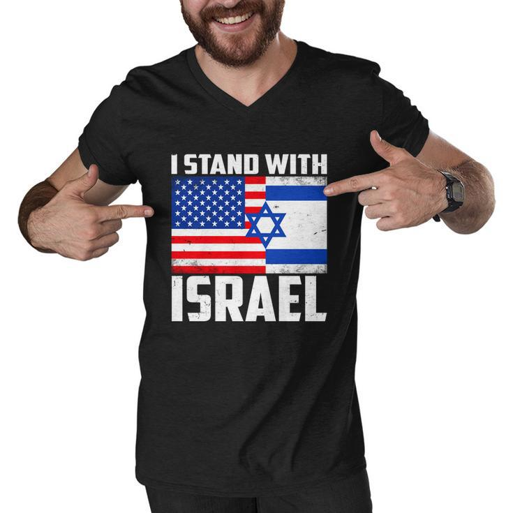 I Stand With Israel Us Flags United Distressed Men V-Neck Tshirt