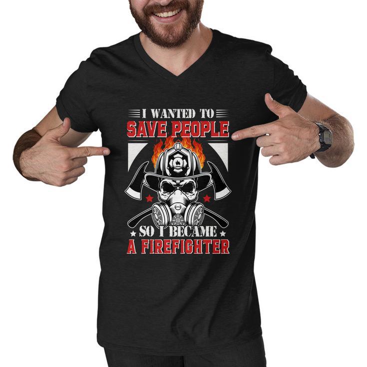 I Wanted To Save People So I Becgame A Firefighter Men V-Neck Tshirt