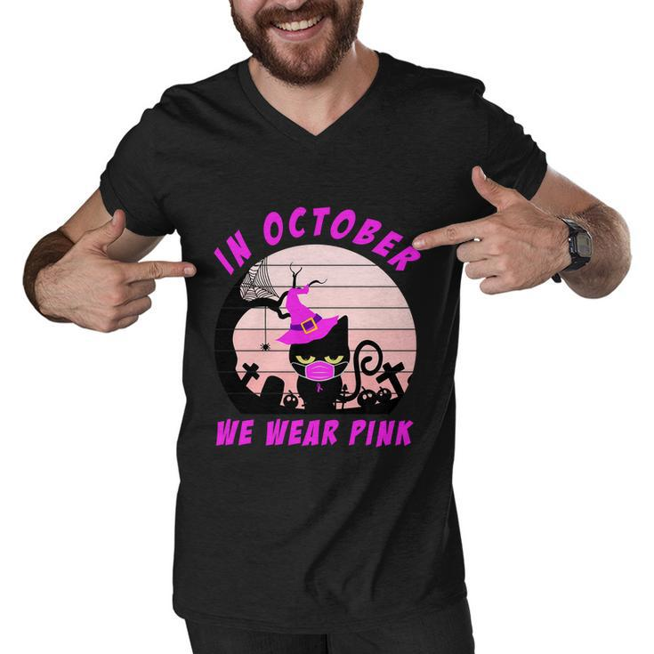 In October We Wear Pink Cat Halloween Quote Men V-Neck Tshirt