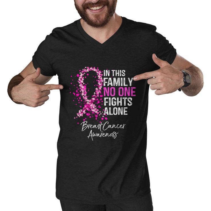 In This Family No One Fights Alone Breast Cancer Awareness Gift Men V-Neck Tshirt