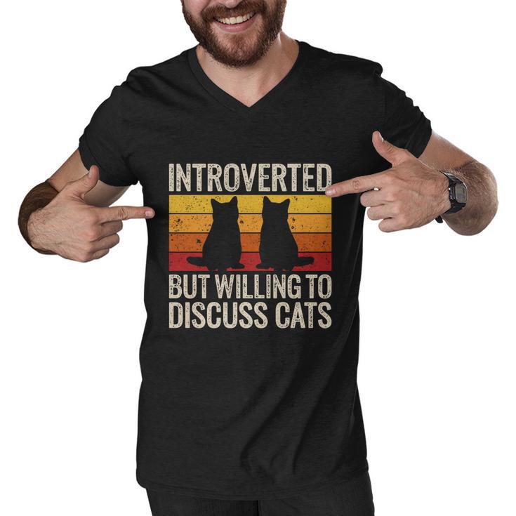 Introverted But Willing To Discuss Cats Funny Introverts Gift Men V-Neck Tshirt