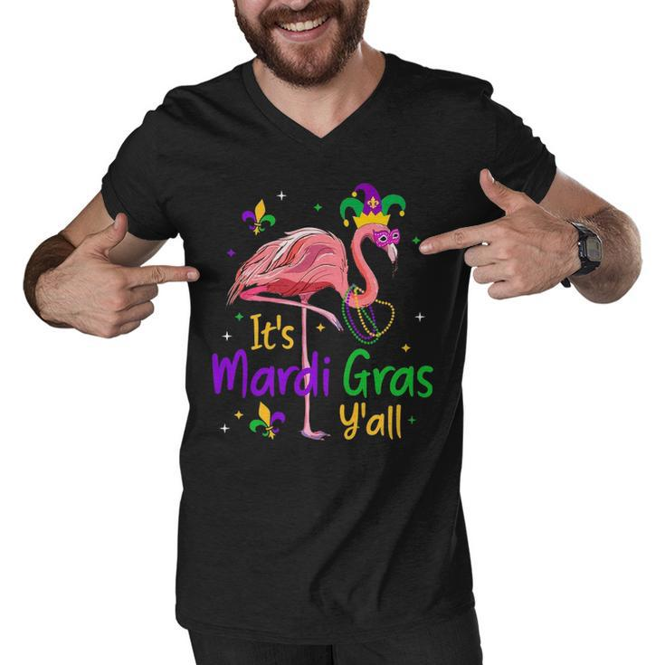 It S Mardi Gras Y All Funny Flamingo Mardi Gras Men V-Neck Tshirt