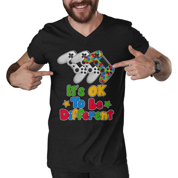 Its Ok To Be Different Autism Awareness Video Gamer Men V-Neck Tshirt