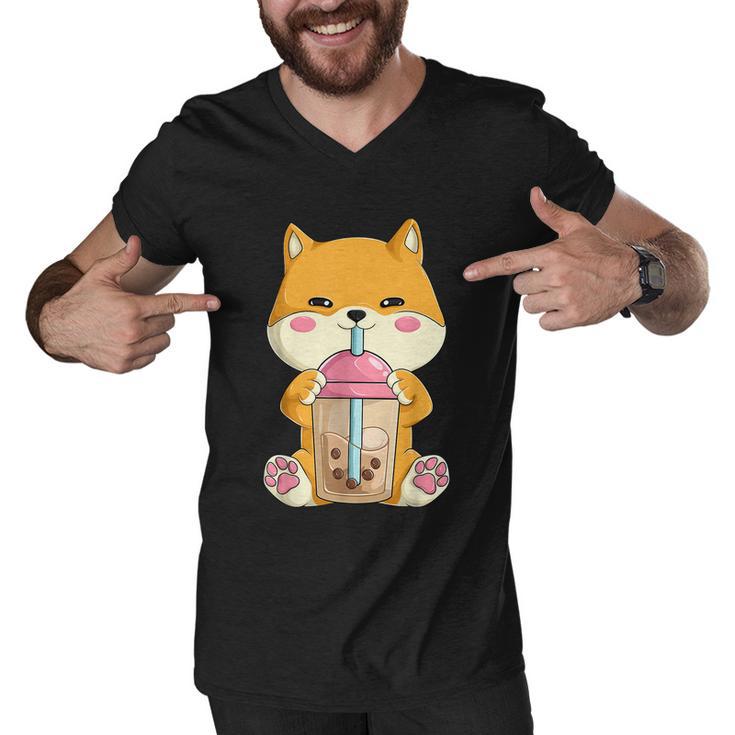 Japanese Shiba Inu Shirts Womenn Girls Kawaii Bubble Boba Tea Men V-Neck Tshirt