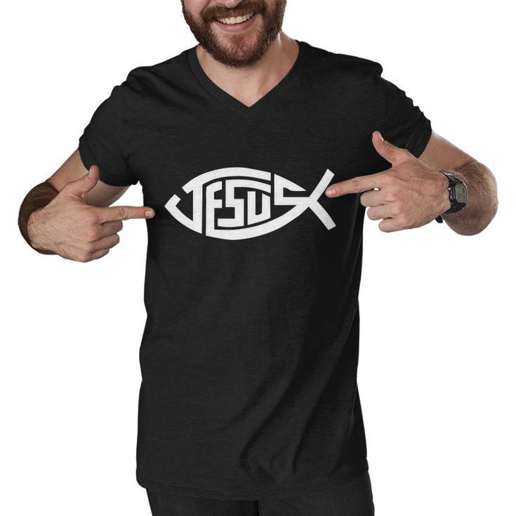 Jesus Fish Logo Men V-Neck Tshirt