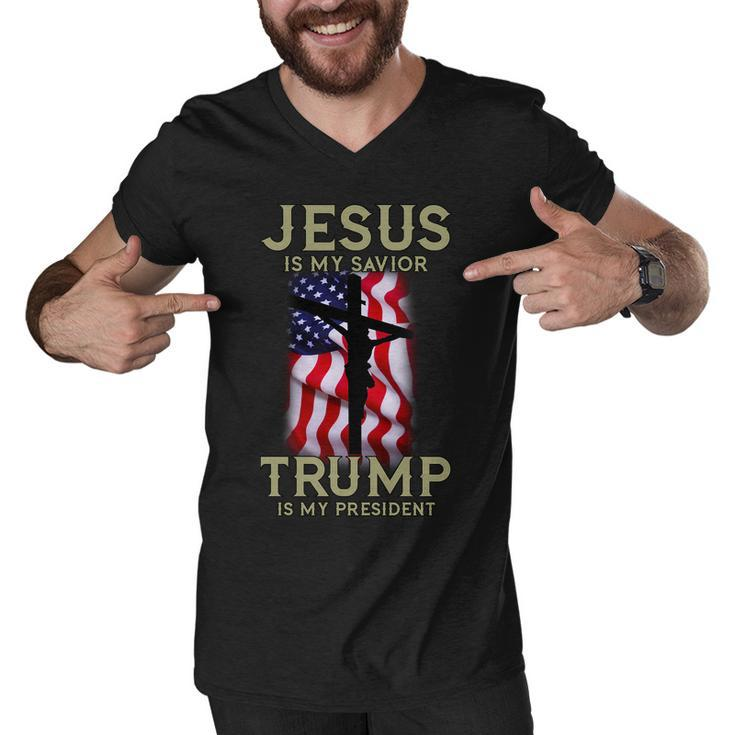Jesus Is My Savior Trump Is My President American Cross Tshirt Men V-Neck Tshirt