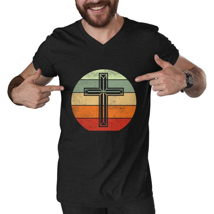 Jesus Retro Cross Christ God Faith Religious Funny Christian Men V-Neck Tshirt