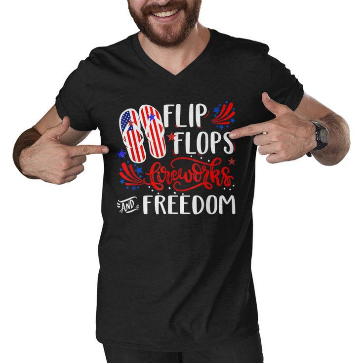 July 4Th Flip Flops Fireworks & Freedom 4Th Of July Party  V2 Men V-Neck Tshirt
